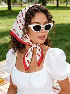Cherry Print Tassel Headscarf, Fashion Accessory for Women, Versatile Scarf & Belt, Boho Style Scarf, Ideal for Vacation, Party, Commute