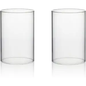 Hurricane Candle Holder Sleeve, 4" Wide 6" Height, Clear Glass Cylinder Candleholder, Chimney Tube Open Ended Candle Shade, 2 Piece