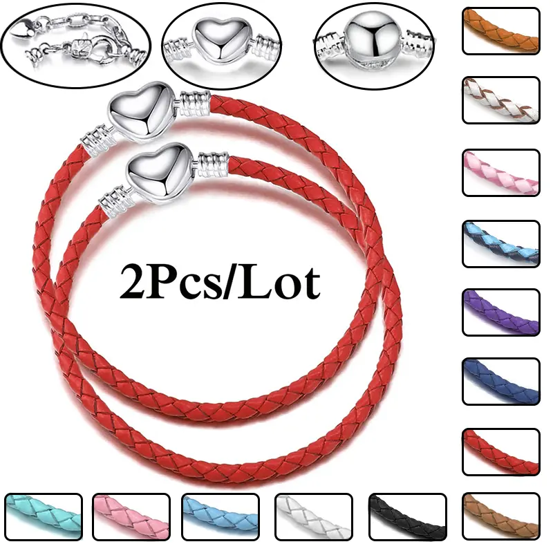 2Pcs/Lot Special Offer Leather Chain Bracelets Fit Handmade Beads Charm Bracelet Couples Pulsera Jewelry For Women Men