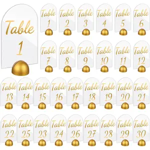 30 Pack   Wedding Table Numbers 1-30 with Stands 4 x 6 Inch  Table Signs with  Round Card Holder Wedding Seating Chart for Reception Decorations Event Party (Arch)