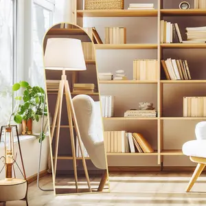 Arched Full Length Mirror 64"x21" Full Body Floor Mirror Standing Hanging or Leaning Wall, Arch Wall Mirror with Stand Aluminum Alloy Thin Frame for Bedroom Cloakroom（Gold） Decor Glass