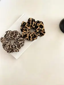 New Vintage Leopard Print Hair Tie Set, High-Quality Fabric Ponytail Holder, Fashionable Hair Accessory for Women, Pack of 2, Scrunchie