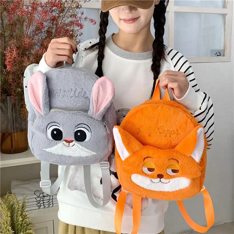 Cute Plush Rabbit & Fox Backpack, Convertible Single Shoulder & Double Shoulder Cartoon Stuffed Animal Bag