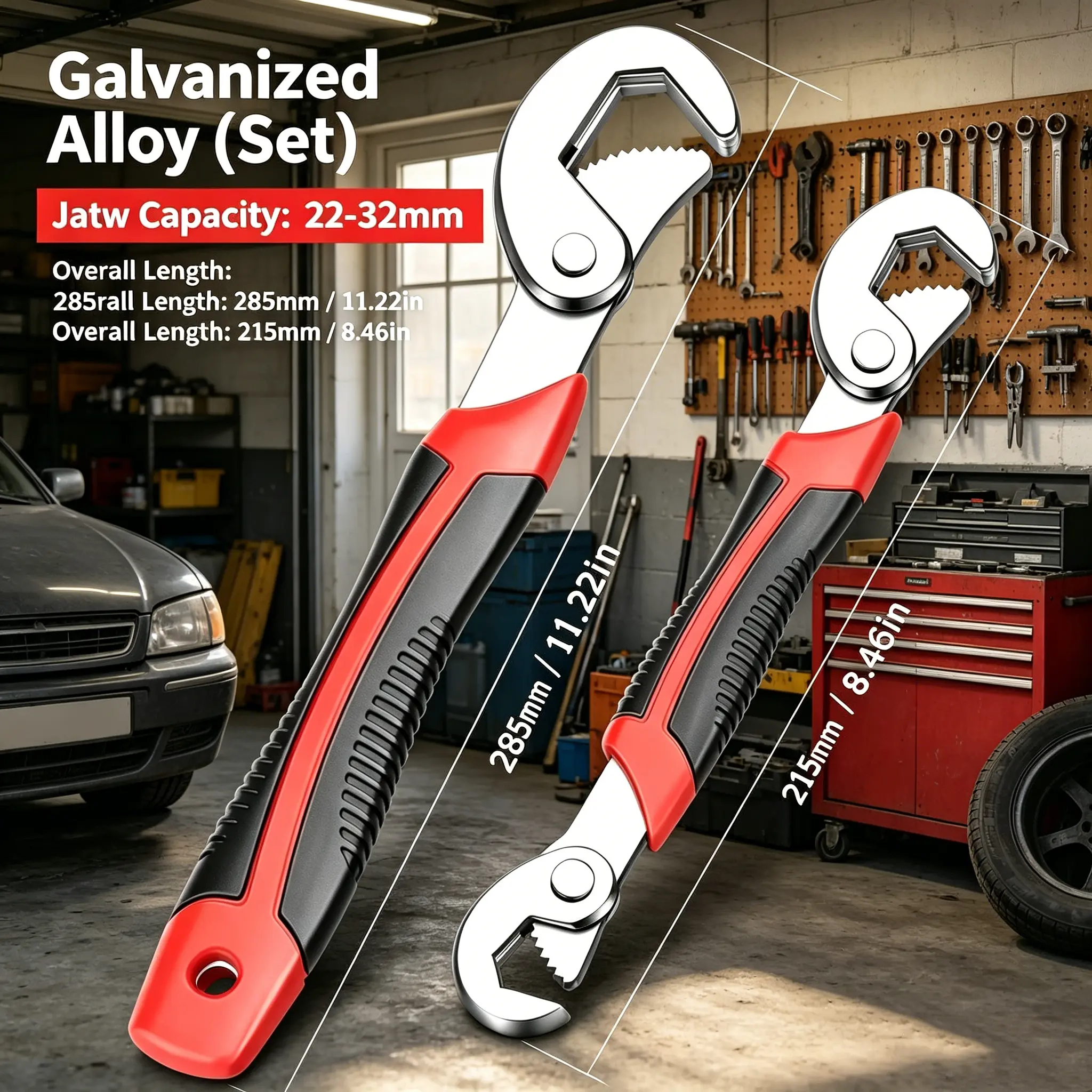 Heavy Duty Universal Adjustable Wrench 2Pcs Set, Galvanized Alloy Multi Function Spanner 8.46in & 11.22in, 0.24-1.26 Inch Jaw Range, Anti-Slip Rubber Grip Hand Tools for Plumbing Installation, Auto Repair, Household Appliance Maintenance