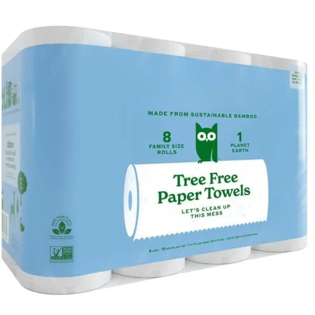 Tree Free Paper Towels, 8 Rolls, Earth Friendly Sustainable Kitchen Paper Towels with Strong 2 Ply Cleaning Wipes