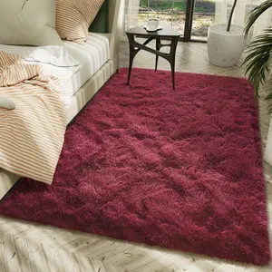 Soft Fluffy Area Rugs for Bedroom, Burgundy Red Plush Shaggy Kids Room Nursery Rug, Non-Slip Throw Carpets for Boys Girls, College Dorm Living Room Home Decorate Rug, 2 x 3 Feet