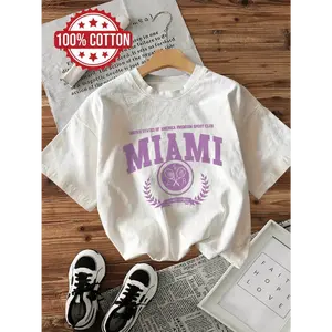 Women's Vintage Casual Short Sleeve Crew Neck T-Shirt, Miami Sport Club T-Shirt, Women's Retro Graphic Tee, Trendy Gift T-Shirt, Everyday Wear, Unisex Funny Cotton Tshirt, Top Womenswear Streetwear
