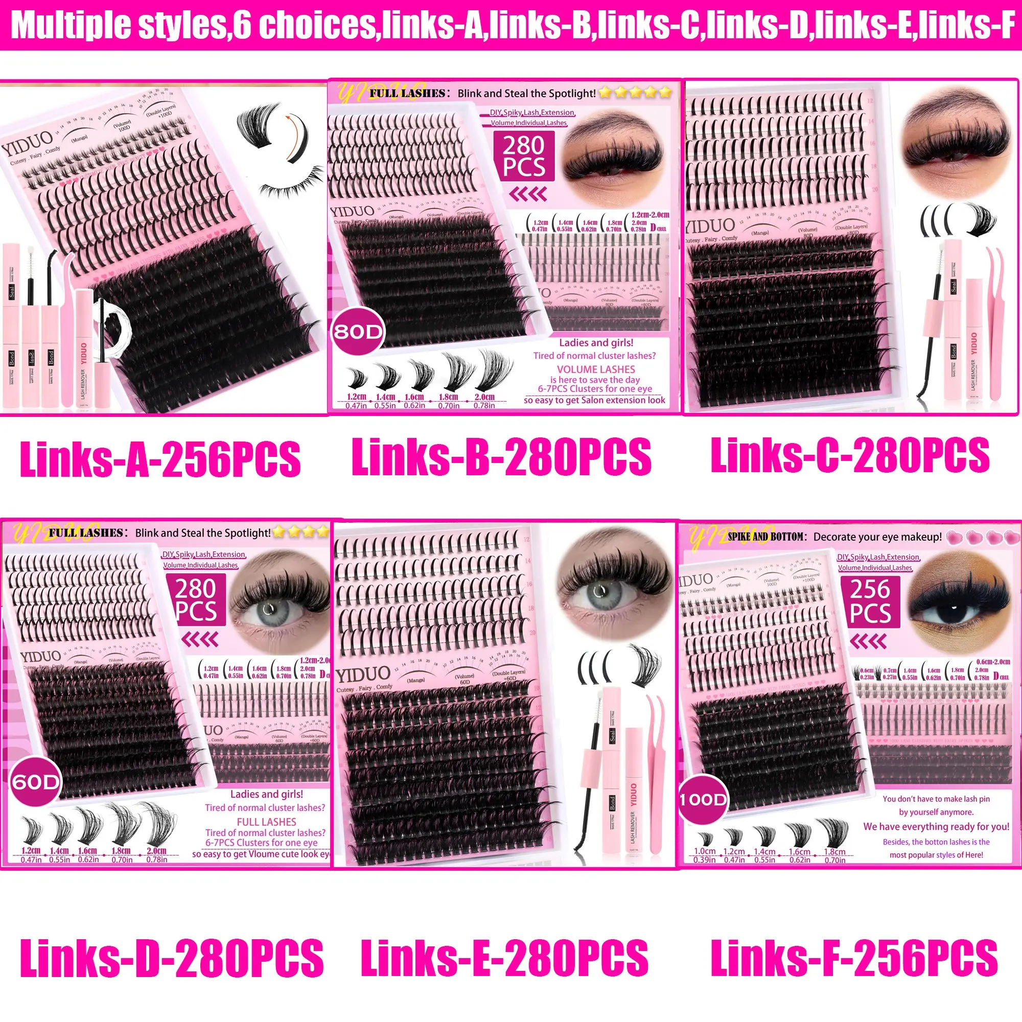 Lash Clusters Kit 60D|80D|Spikes Lash Extension Kit Volume Eyelash Clusters Individual Lashes Kit large Cluster Eyelash Extensions Kit DIY Spikes Lash Kit with Lashes Bond and Seal, Lash Tweezers DIY at Home DIY Volume Eyelashes, Includes Lash Tools