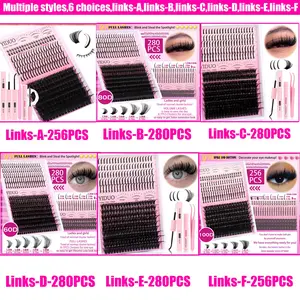 Lash Clusters Kit 60D|80D|100D|Spikes Lash Extension Kit Volume Eyelash Clusters Volume Individual Lashes Kit Super large Cluster Eyelash Extensions Kit DIY Spikes Lash Kit with Lashes Bond and Seal,  Lash Tweezers DIY at Home Easily DIY Volume Eyelashes