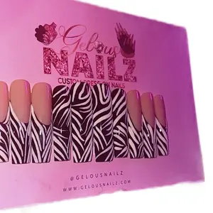 Brown & Kream Luxury Hand-Painted Gel Nails Set with Cuticle Pusher, Nail Buffer and Filler, Glue, Cotton Candy Cuticle Oil Pen, and Sugar Scrub