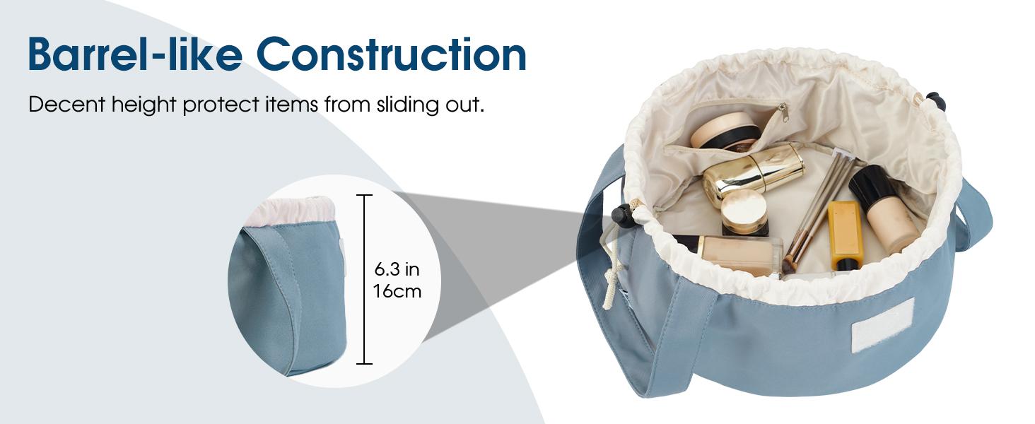 Lay Flat Open Drawstring Cosmetic Bag,Large Capacity Portable Makeup Bag,Cute Make up Bags with Handle,Versatile Storage for Makeup Brushes,Toiletries,Skincare,Brushes & Travel Essentials