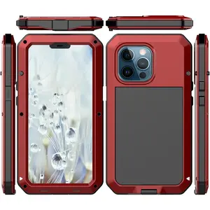 Phone Cases for iPhone 17 Pro Max 16 15 14 13 12 11 Pro Max Plus 360 Full Body Protective Heavy Duty Shockproof Tough Armour Aluminum Alloy Metal Case with Silicone Built-in Screen Protector for iPhone 17 Pro Max