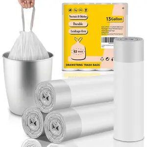 13 Gallon Tall-Kitchen-Garbage Bags Drawstring Trash-Bag - White 52 Count Large Recycling Compactor Recycle Gal Plastic Unscented Can Bulk Liners  Basket