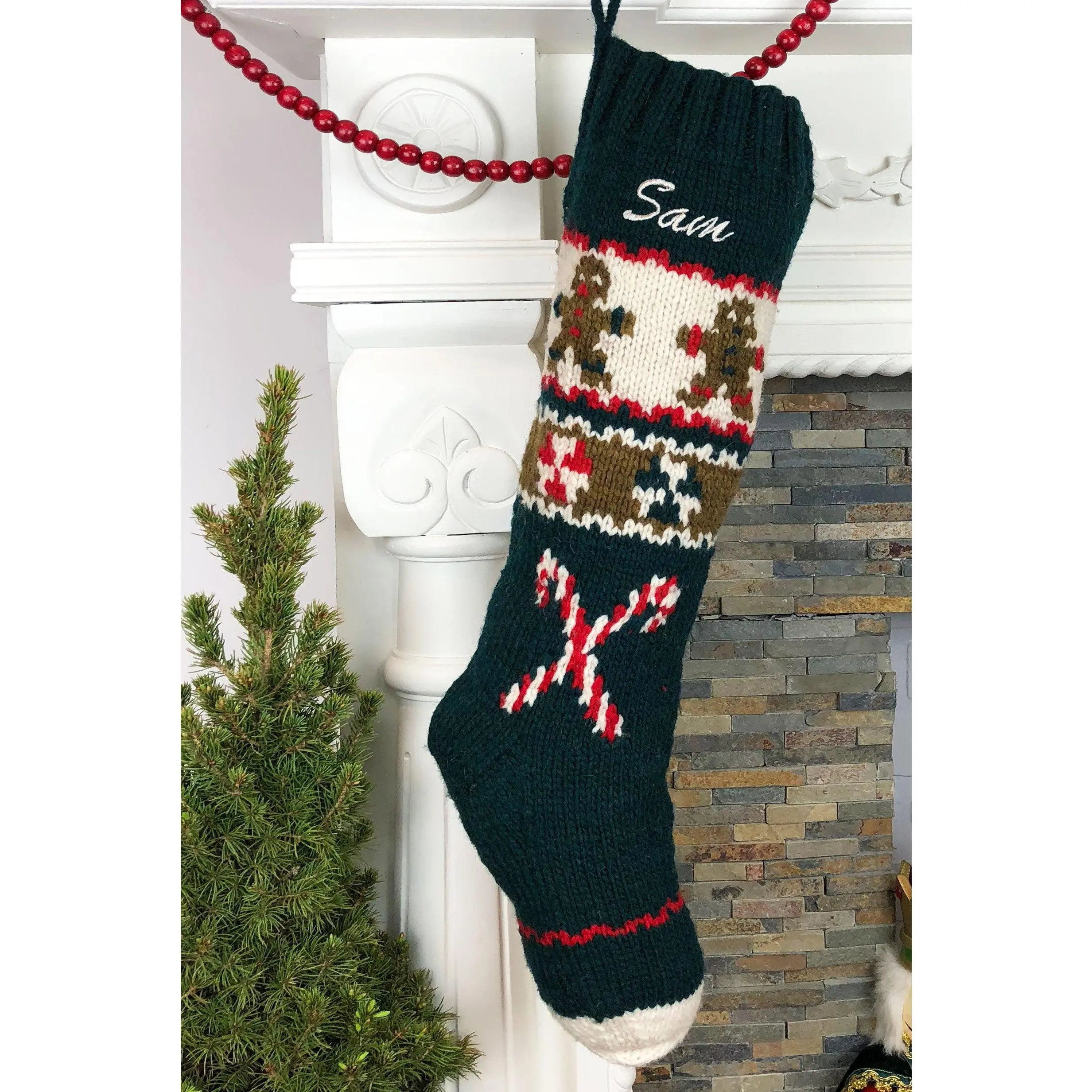 Gingerbread Knit Wool Christmas Stocking
