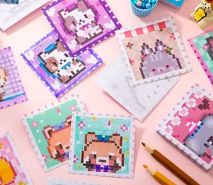 50pcs Pixel Coloring Sticker Book DIY Animal & Food Pixel Art Journaling Stickers