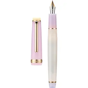 82 Acrylic Fountain Pen, Iridium Extra Fine Nib with Ink Converter, Macaron Peach Pink Contrast Color Classic Design Smooth Writing Pen (Gold Trim)