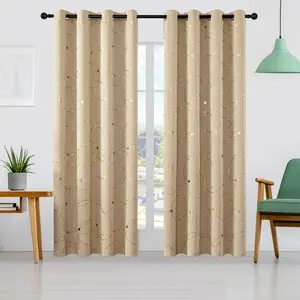 2pcs Set Golden Wave & Circle Blackout Curtains - Thermal Insulated, Light Filtering Drapes with Grommet Top for Living Room, Bedroom, Office, and Outdoor Spaces
