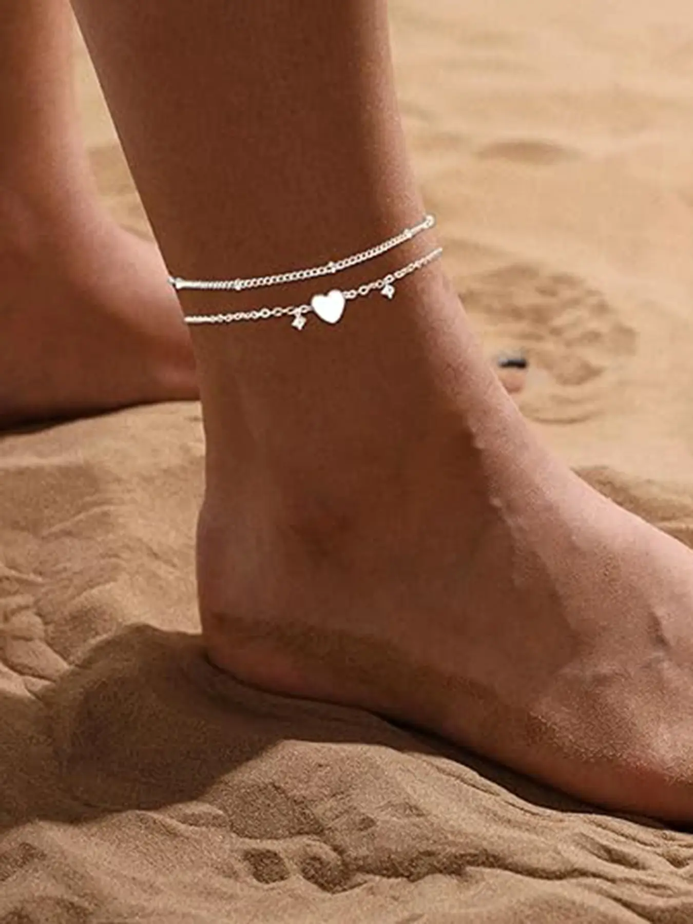 Women's Waterproof Anklet — Zircon-Accented, Stylish New Design Featuring a Delicate Multi-Layer Chain and Heart Pendant — Summer Jewelry Gift