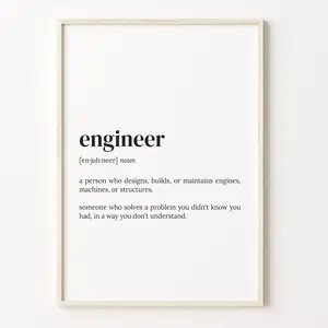 Engineer Definition Print Poster No Framed, Dictionary Poster, Quote Wall Art, Engineer Print, Gift For Engineer, Engineer Funny Gift