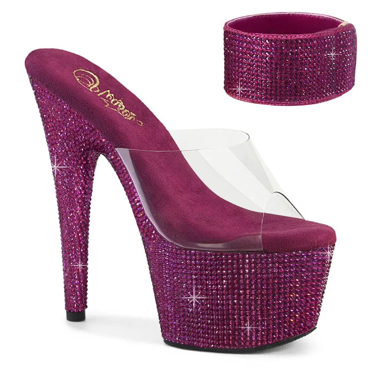 Women's Elegant Rhinestone Heels, Bejeweled-712RS, Ankle Strap Design, Rhinestones