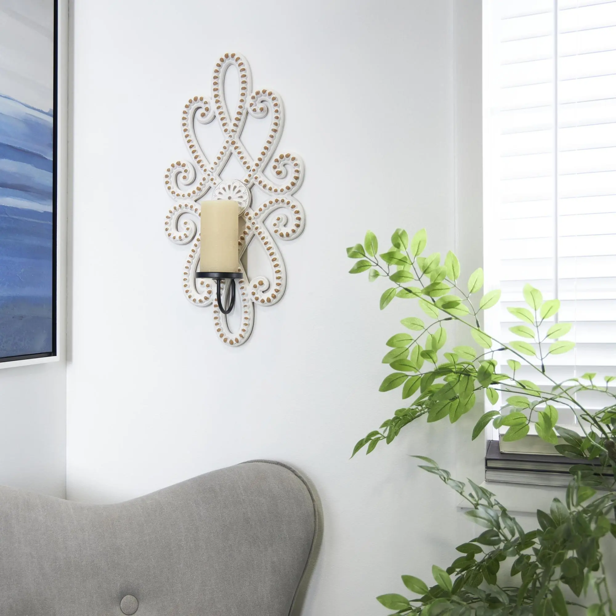 Scroll White Wood Pillar Indoor Outdoor Wall Sconce