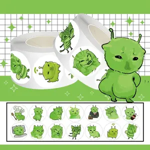 Funny Alien Cat Stickers Roll, 500 Pieces Abstract Expression Decals, DIY Decorative Stickers for Cups Laptops Travel Bags Notebooks