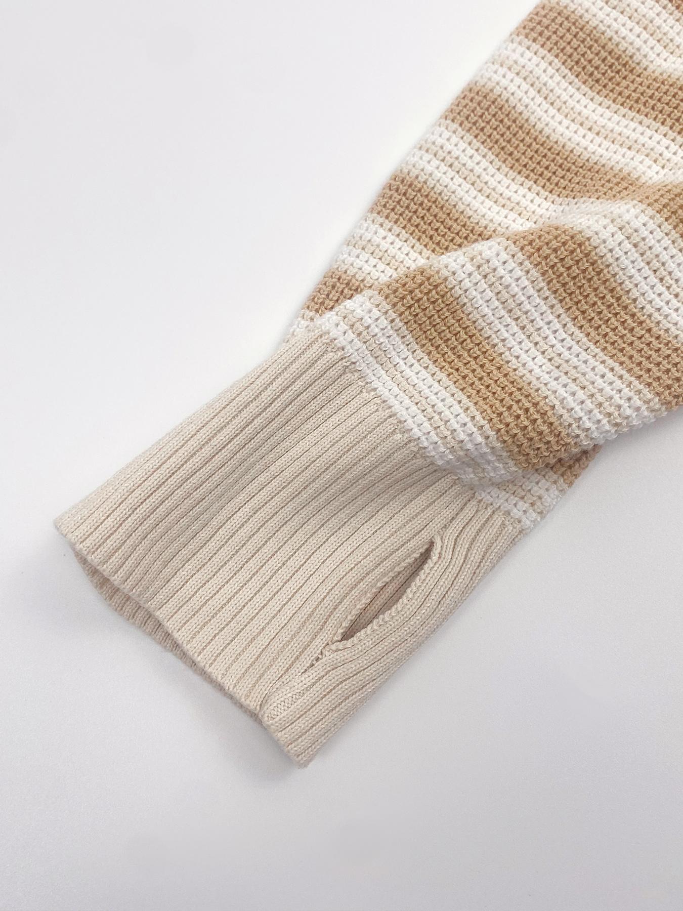 Wodubu Women's Knitwear Sweaters - Half-Zip Striped Ribbed Knit Tops, Long Sleeves, Casual Oversized Fit, Style Options: Mock Neck, V-Neck, 2026 Fall Winter Clothes