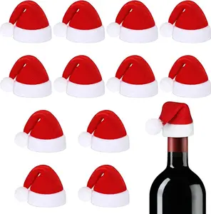 Mini Santa Hats Velvet Christmas Hats Bulk 2.75" x 4.3" Tiny Santa Hat for Bottle Cover Small Xmas Decor for Craft Festive Touches