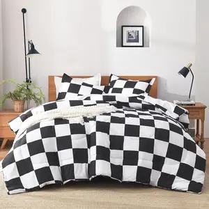 Checkered Comforter Twin(66x90Inch), Black White Plaid Gingham Bed Set for Teen Boys Kids, Lightweight Polyester Geometric Preppy Bedding, 2 Pieces