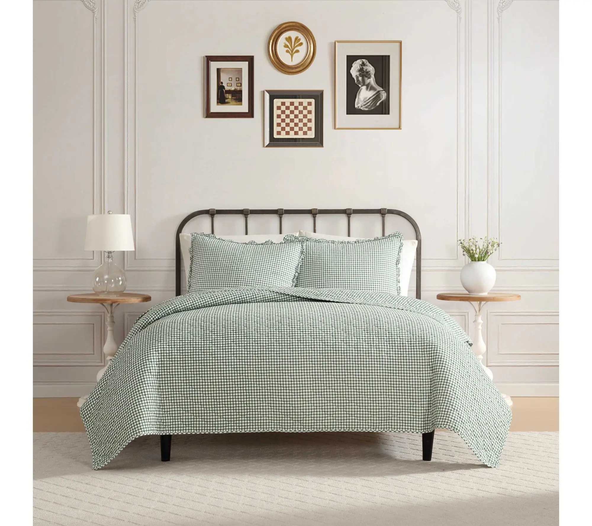 Laura Ashley Gracies Gingham Cotton King Quilt Set