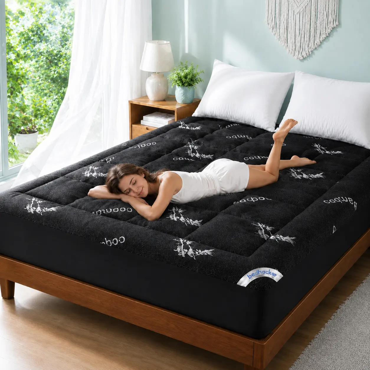 Bamboo Mattress Topper for Hot Sleepers – 360 ° Deep Pocket Fits 18" Bed, Premium Filling, Gently Enveloping Cloud Soft, Machine Washable summerwins summer cooling