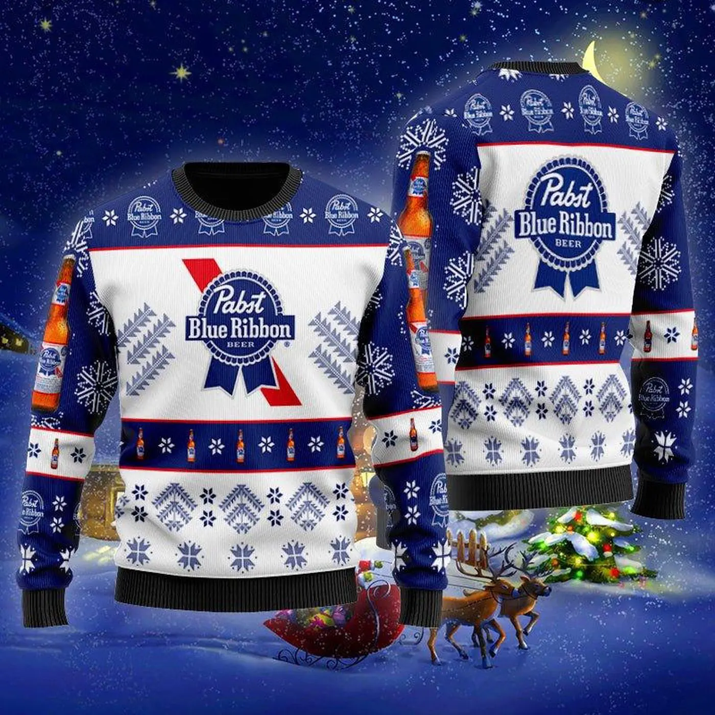 Pabst Blue Ribbon Christmas Ugly Sweater