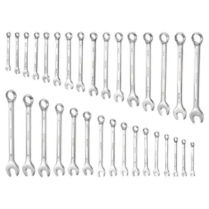 VEVOR Combination Wrench Set, 32-Piece SAE and Metric, 12-Point Box End and 15 °   Angled Open End Combination Wrenches with Roll Up Pouch, Carbon Steel, for General Household and Automotive Repairs