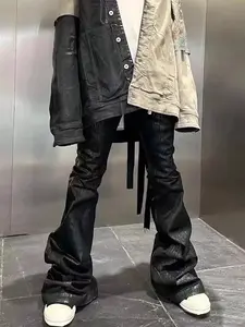 Black Wax Leather Flare Jeans – Men's Y2K Streetwear