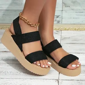 New Minimalist Slingback Wedge Sandals Outdoor Summer Lightweight Slides Solid Color Thick Bottom Ladies Shoes Female Sandals Women Girl Footwear Walking Shoes Comfort Decor Elegant Active Stylish Black Makapal