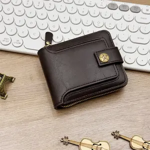 Men's Small PU Leather Tri-fold Wallet with Zipper Coin Pocket and Interior Slot Pocket