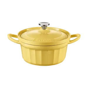 BUYDEEM 24cm Cast Iron Dutch Oven, Enameled Heavy-Duty Pot for Stewing, Braising, Soup Making, Baking, Small Goose Yellow P131/A2