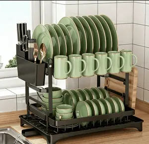 2-Tier Dish Drying Rack with Automatic Drainboard – Heavy-Duty Space-Saving Countertop Organizer, Strong Load-Bearing Capacity, Perfect Size for Tidy Kitchen Storage, Great Value Must-Have Essential tool-free assembly