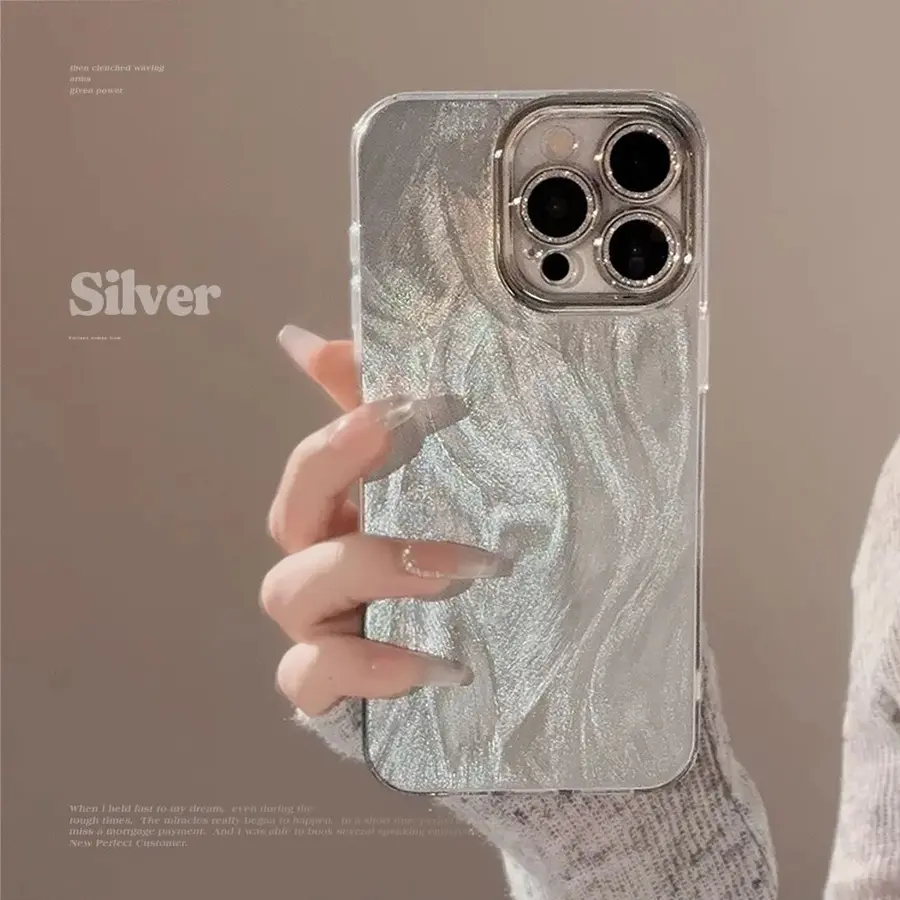 Luxury Silvery Feather Yarn Texture Smartphone Case, Handheld Cellphone Cover with Device Protection, Compatible with iPhone 17/17 Air/16/15/14 Plus/13/12/11 Pro Max/Xs Max, Devices
