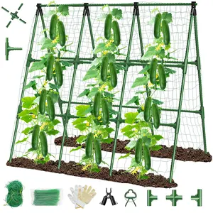 2 Pack Cucumber Trellis for Climbing Plants, Vertical Garden Support for Raised Beds with Netting, Sturdy Vegetable Trellis for Tomatoes, Peas, Beans