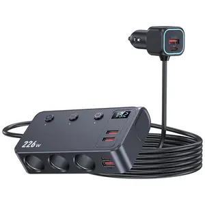 226W Car Charger Cigarette Lighter Splitter, 9-in-1 Multi-Port Car Power Adapter with 3 Sockets, Dual PD USB-C, 4 USB Ports, LED Voltmeter, Fast Charging for 12V–24V Vehicles