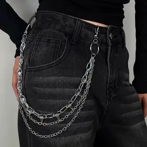 Punk Rivet Double-Layer Waist Chain Pants Chain Gothic Belt Metal Chains Deco for Jeans Trousers Fashion Accessory for Men Women