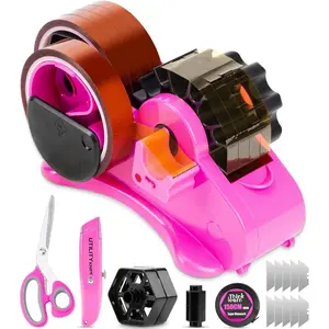 Pink Heat Transfer Tape Dispenser for Sublimation-Heat Tape Dispenser with Cutting Set, 1'' & 3'' Core, Multi-Roll Cut Tape Dispenser for Crafting, Pre-Cut 1.4'' Pieces