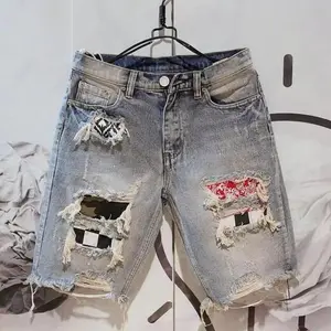 ELI Summer Men Hole Denim Short Pants Fashion Beggar Scraped Five-piece Jeans Shorts Menswear Trouser