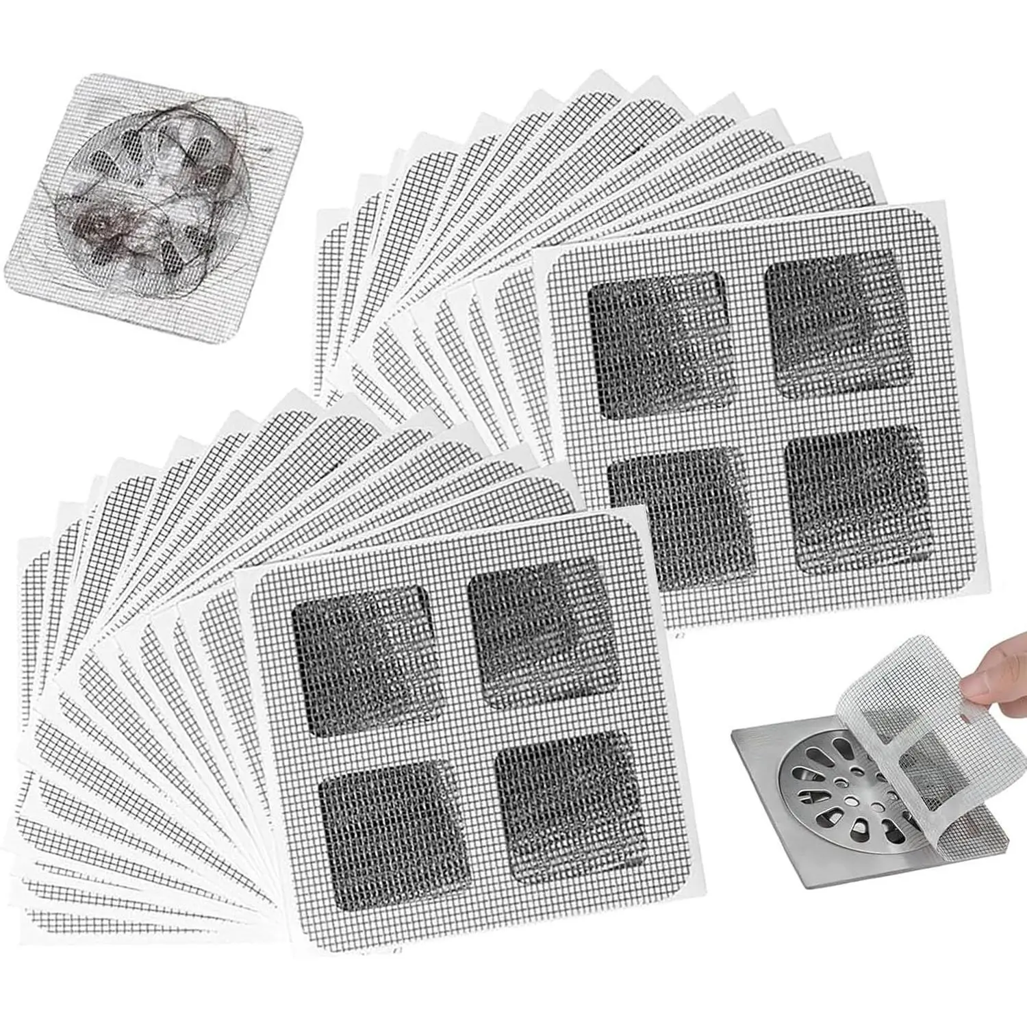 30PCS Disposable Floor Drain Sticker – Shower Drain Mesh Hair Catcher Filter for Bathroom, Laundry, Bathtub & Kitchen Sink, Self-Adhesive Peel & Stick, Prevents Clogs & Odors, Easy to Replace, Keep Drains Clean & Flowing, Essential Home Accessory