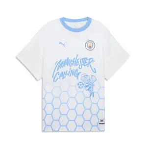 PUMA Mens Hoops X Manchester City Graphic Crew Neck Short Sleeve Casual Tops Casual - White