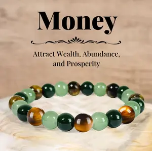 CrestJewels wealth bracelet featuring natural green beryl, green quartz, and tiger’s eye—a lucky bracelet that attracts wealth, prosperity, and abundance; blue friendship beaded jewelry protective bracelet, ideal as an encouragement gift.
