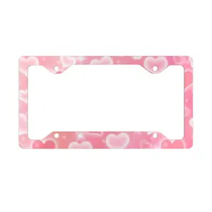 Pink Hearts Metal License Plate Frame
