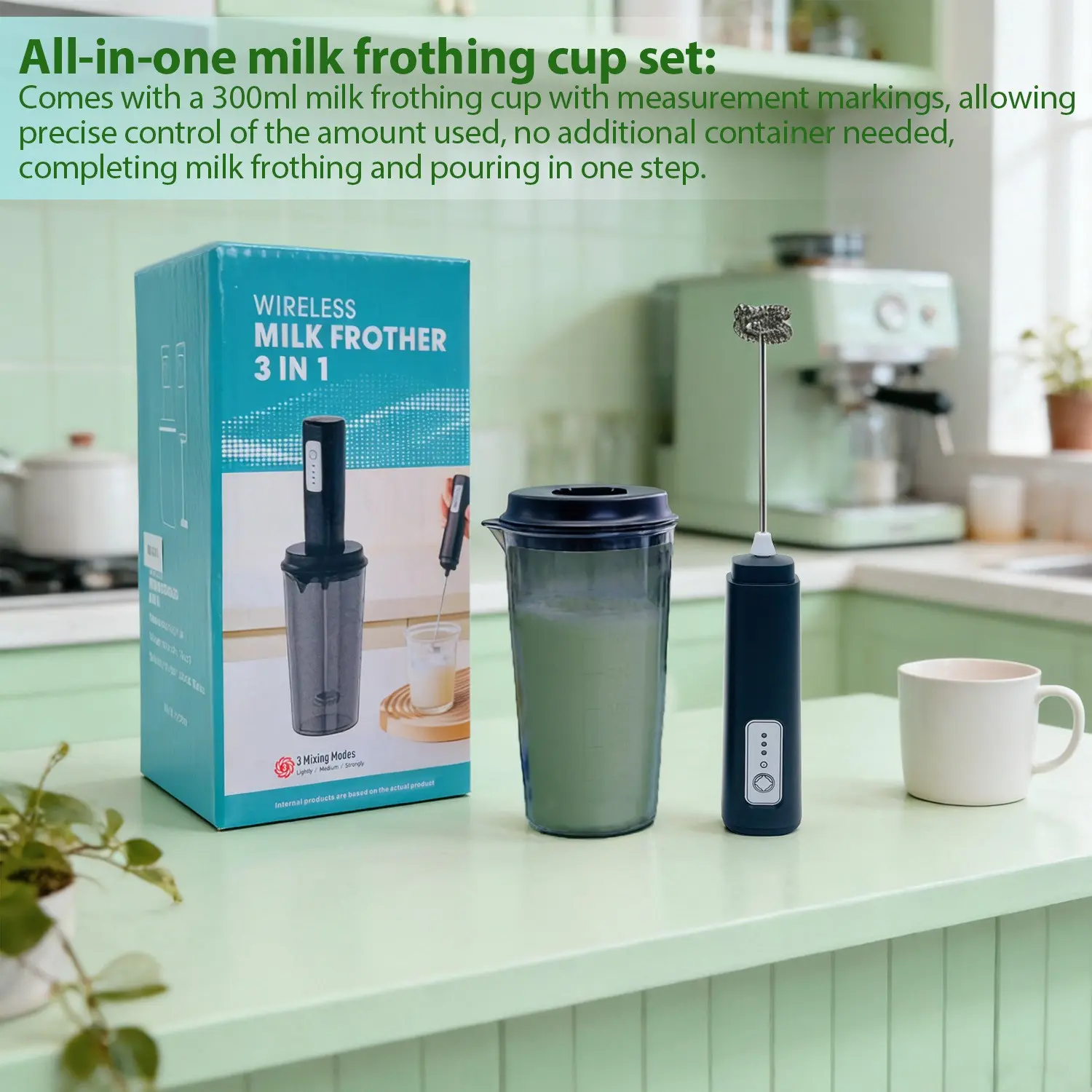 Electric Milk Frother with Stirring Cup, Coffee Frother Mixer, USB Rechargeable, 10oz Anti-Splash, Large Capacity, Detachable Body, Easy Clean, Ideal for Latte, Cappuccino, Hot Chocolate