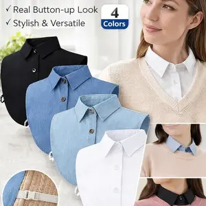4 Pcs Fake Collar Detachable False Dicky Collar – Soft Half Shirt Round Neck for Women Outfits, Layering Tops Under Sweaters, Halloween Costume Accessories, Work Office Daily Wear